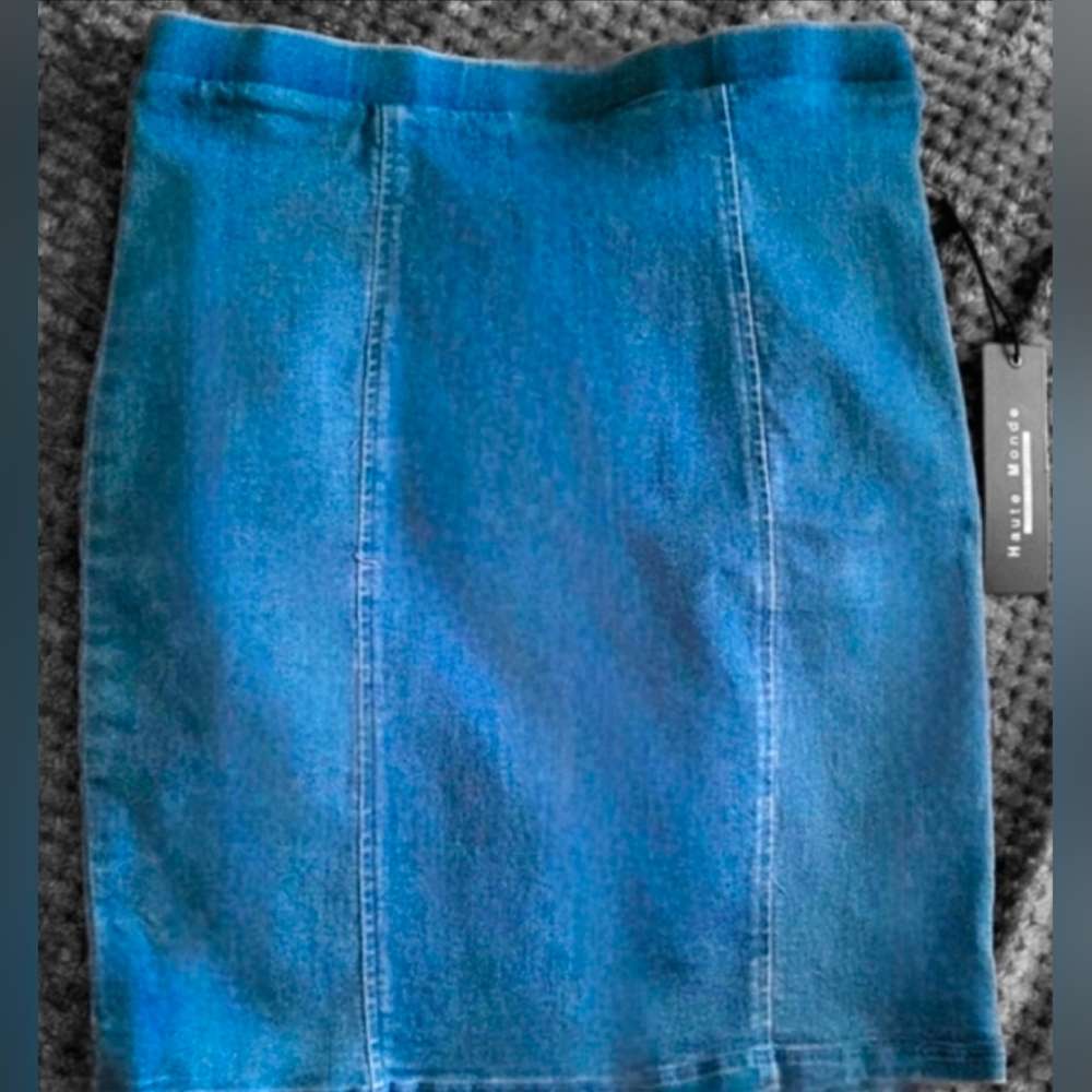 Haute Monde Denim Rhinestone Crop Top & Skirt - Picture 3 of 15